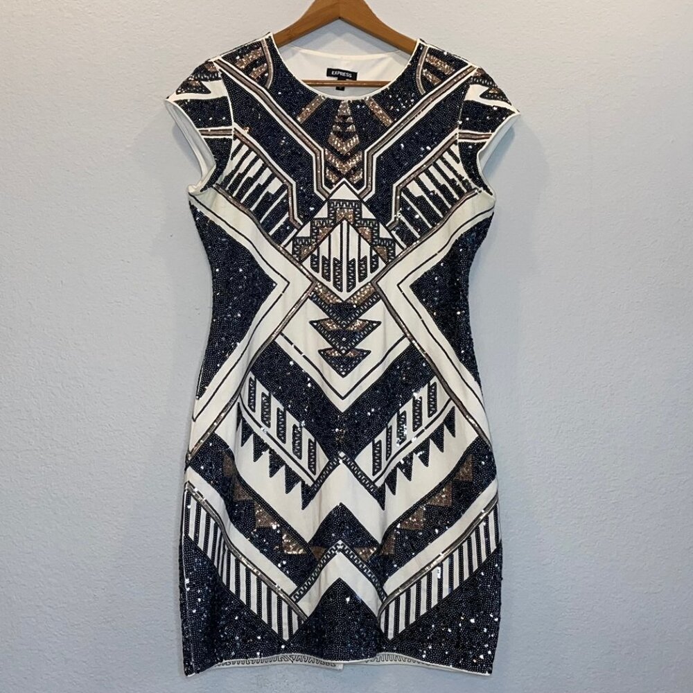 Black & Gold Sequined Cocktail Mini Dress by Express